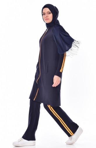 Zippered Tracksuit Suit 18068-07 Navy Blue Mustard 18068-07