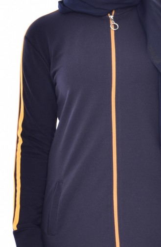 Zippered Tracksuit Suit 18068-07 Navy Blue Mustard 18068-07