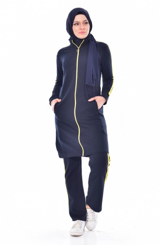 Zippered Tracksuit Suit 18068-08 Navy Blue Yellow 18068-08