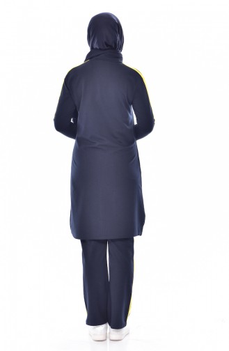 Zippered Tracksuit Suit 18068-08 Navy Blue Yellow 18068-08