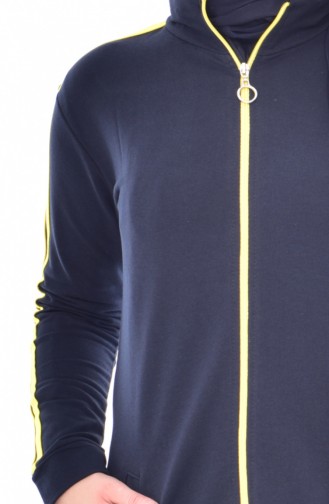 Zippered Tracksuit Suit 18068-08 Navy Blue Yellow 18068-08