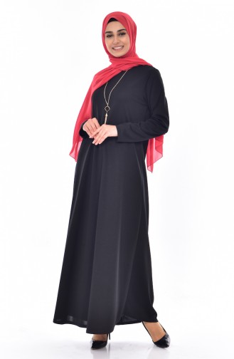 Kolyeli Basic Elbise 0176-01 Siyah