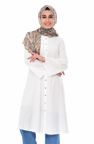 Buttoned Pleated Tunic  3181-07 White 3181-07
