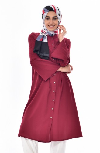 Buttoned Pleated Tunic 3181-03 Claret Red 3181-03