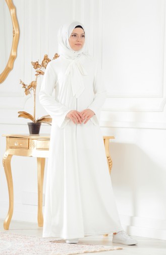 Sefamerve Abaya Omra 6001-01 Ecru 6001-01