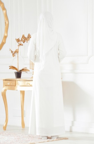 Sefamerve Abaya Omra 6001-01 Ecru 6001-01
