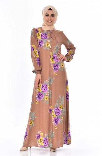 بينجيسو فستان بتصميم مُطبع 5040-06 لون بُني 5040-06