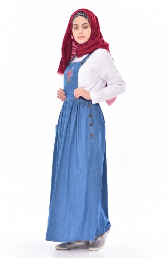 Nakışlı Jile Elbise 0127-02 Kot Mavisi