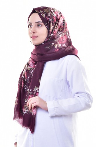 Çiçek Desenli Cotton Şal 503221-04 Mürdüm