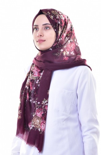Çiçek Desenli Cotton Şal 503221-04 Mürdüm