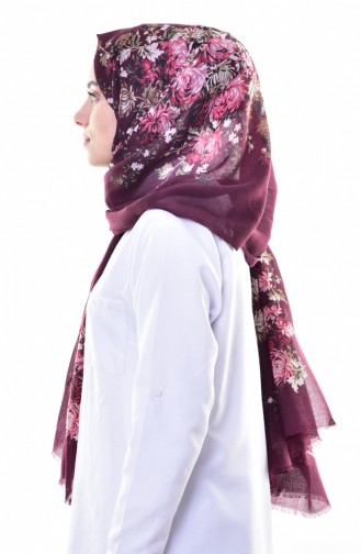 Çiçek Desenli Cotton Şal 503221-04 Mürdüm