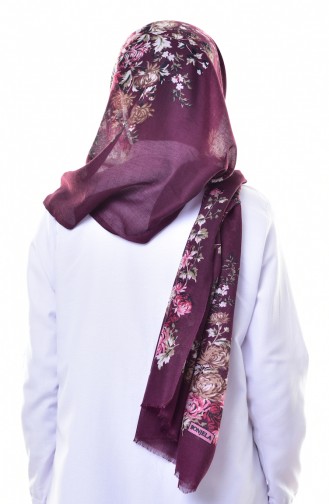 Çiçek Desenli Cotton Şal 503221-04 Mürdüm