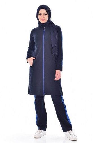 Zippered Tracksuit Suit 18068-09 Dark Blue Saks 18068-09