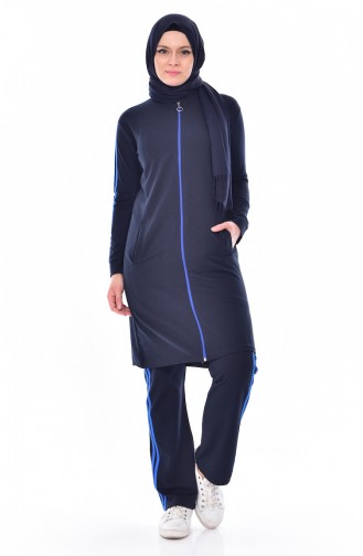 Zippered Tracksuit Suit 18068-09 Dark Blue Saks 18068-09