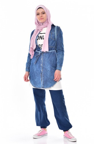 Jeans Tunika mit Druckknöpfen 3002-01 Dunkelblau 3002-01