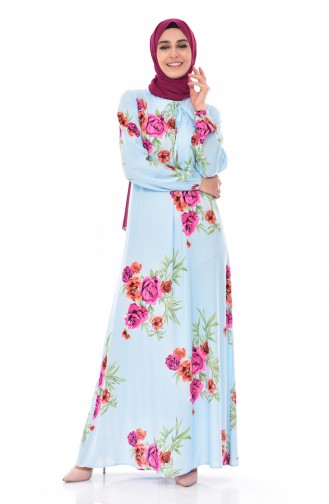 BENGISU Patterned Dress 5040-04 Blue 5040-04