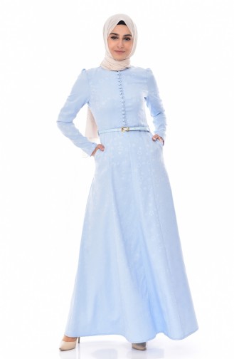 Jacquard Belt Dress 9698-02 Mint Blue 9698-02
