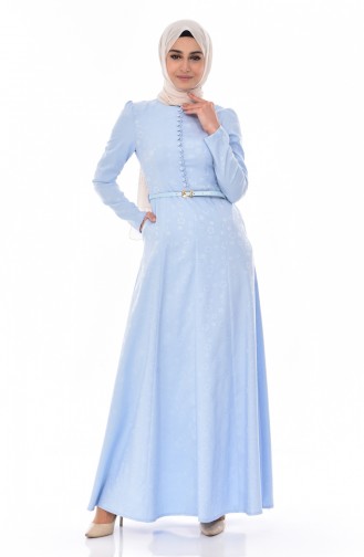 Jacquard Belt Dress 9698-02 Mint Blue 9698-02