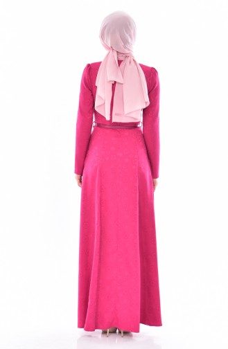 فستان مُزخرف بتصميم حزام للخصر 9698-05 لون ارجواني داكن 9698-05