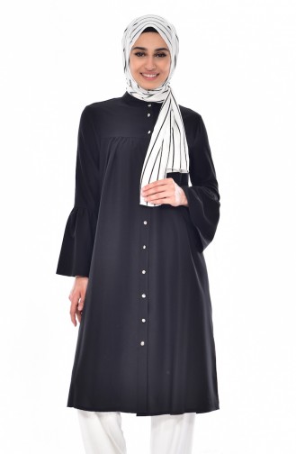 Buttoned Pleated Tunic 3181-06 Black 3181-06