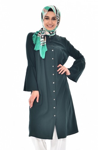 Buttoned Pleated Tunic 3181-01 Emerald Green 3181-01