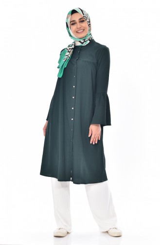 Buttoned Pleated Tunic 3181-01 Emerald Green 3181-01