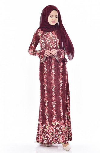 Weinrot Hijab Kleider 0242-01
