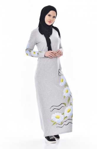 توبانور فستان مُحاك بتصميم مُطبع 2947-03 لون رمادي 2947-03