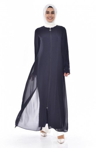 SUKRAN Pleats Detailed Zippered Abaya 35814-01 Navy Blue 35814-01