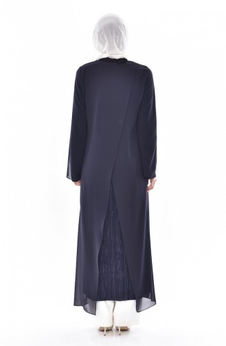 SUKRAN Pleats Detailed Zippered Abaya 35814-01 Navy Blue 35814-01