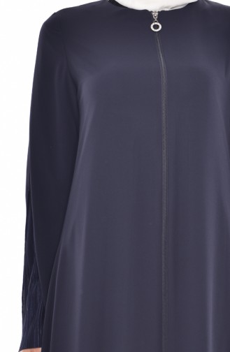 Abaya a Fermeture Détail Plissée 35814-01 Bleu Marine 35814-01