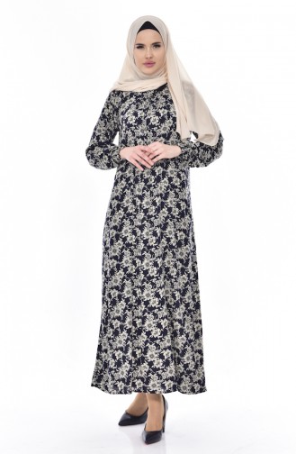 Dilber Rose Printed Dress 6015-02 Navy 6015-02