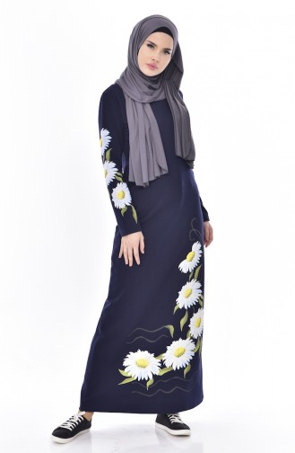 Navy Blue Hijab Dress 2947-02