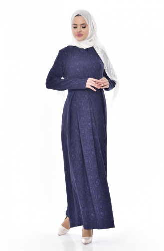 Navy Blue Hijab Dress 0128-03