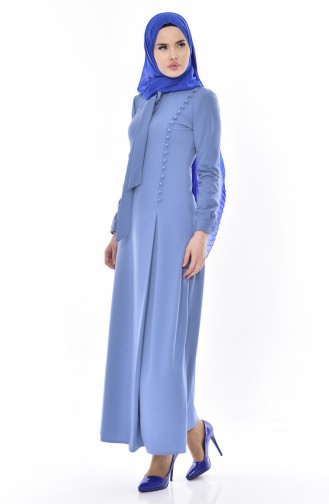 فستان بتصميم ياقة برباط 4417-15 لون أزرق 4417-15