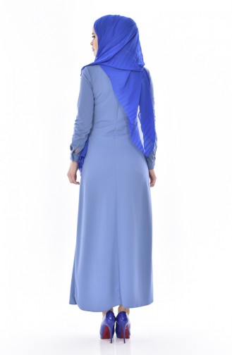 فستان بتصميم ياقة برباط 4417-15 لون أزرق 4417-15