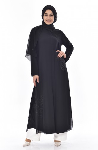 Abaya İmprimée de Pierre 35805-01 Noir 35805-01