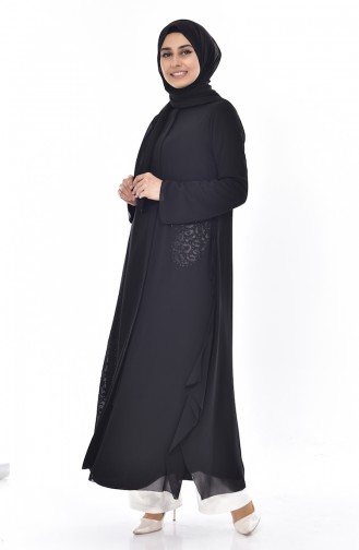 Abaya İmprimée de Pierre 35805-01 Noir 35805-01