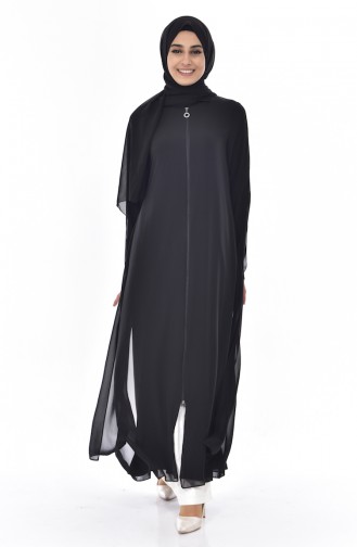 Abaya a Fermeture Détail Plissée 35814-02 Noir 35814-02