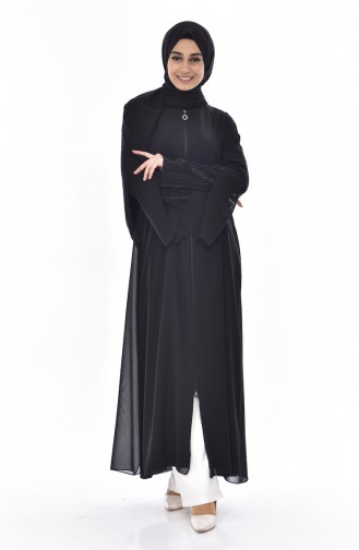 Gefaltetes Abaya mit Reißverschluss 35814-02 Schwarz 35814-02