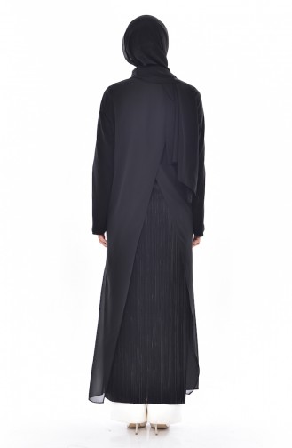 Abaya a Fermeture Détail Plissée 35814-02 Noir 35814-02