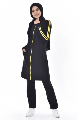 Zippered Tracksuit Suit 18068-09 Black Yellow 18068-05