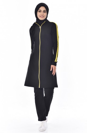 Zippered Tracksuit Suit 18068-09 Black Yellow 18068-05