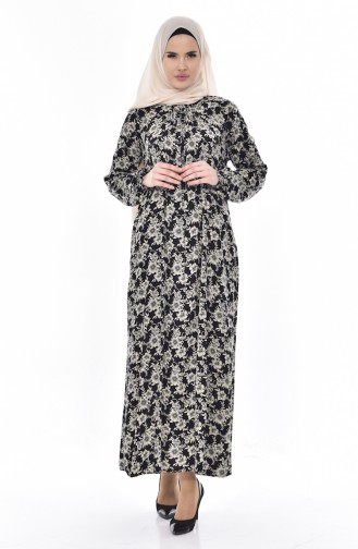 Robe İmprimée de Roses 6015-01 Noir 6015-01