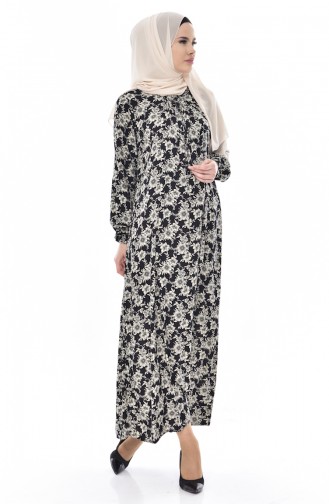 Robe İmprimée de Roses 6015-01 Noir 6015-01