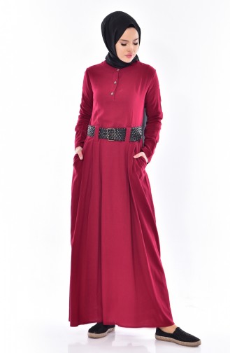 Claret Red Hijab Dress 3001-08