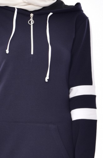 Hooded Zippered Tracksuit 18060-06 Navy Blue White 18060-06