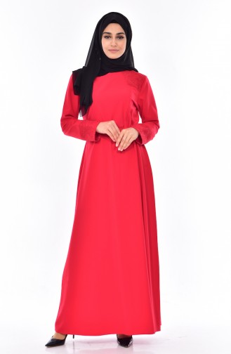 Übergröße Kleid mit Gürtel 9001-02 Rot 9001-02