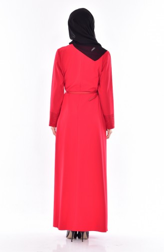 Übergröße Kleid mit Gürtel 9001-02 Rot 9001-02