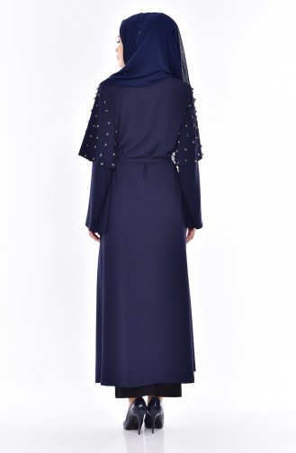 Abaya Bordée de Perles 35808-02 Bleu Marine 35808-02